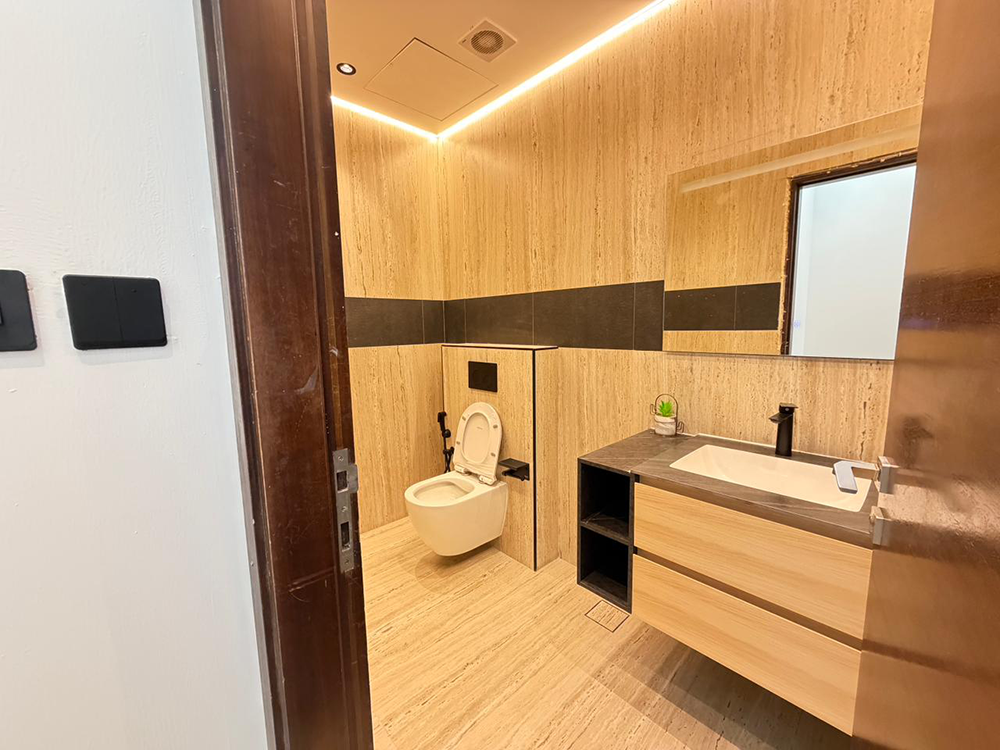 Modern executive desk and seating area
