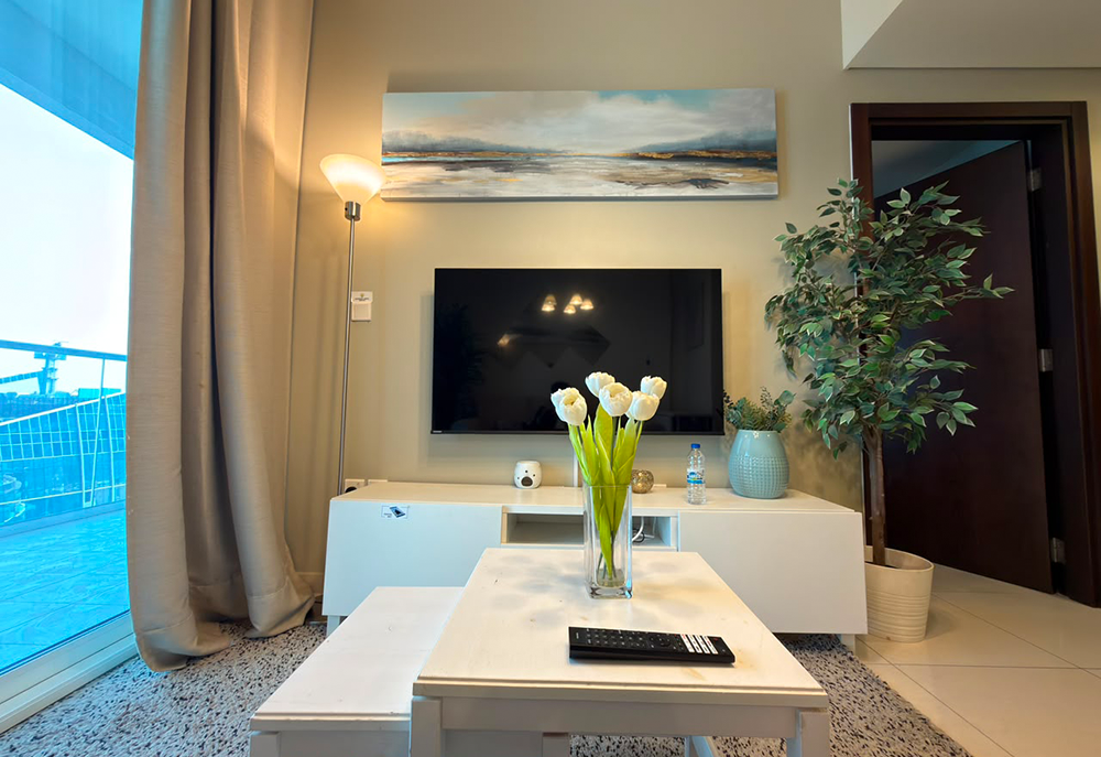 Modern bedroom in furnished Business Bay apartment