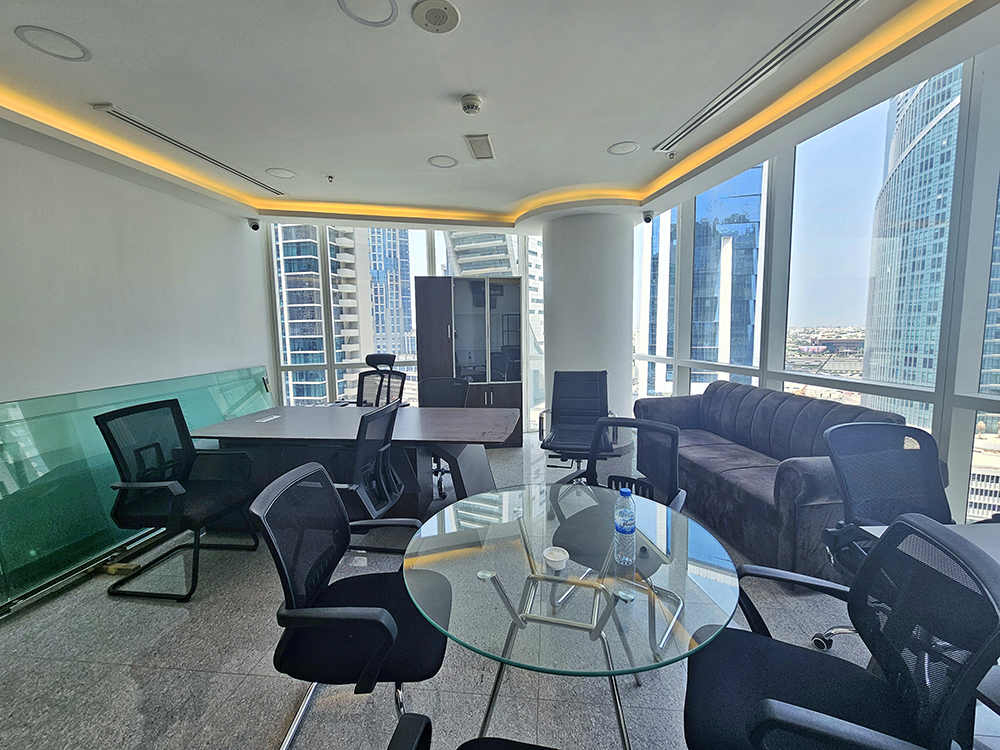Modern furnished workspace interior
