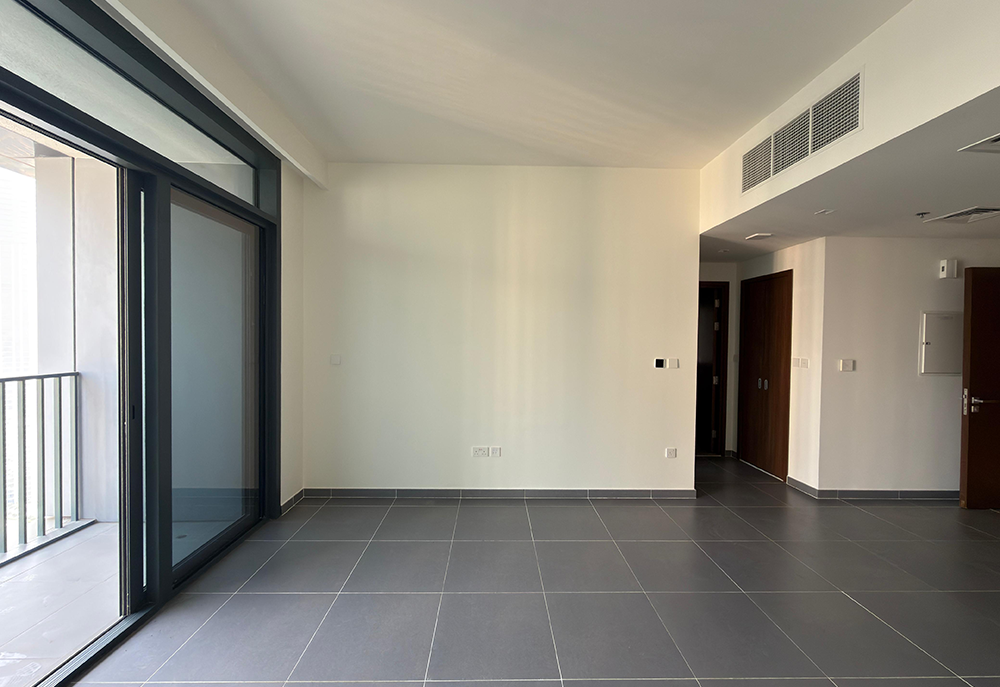 Bright living room with large windows