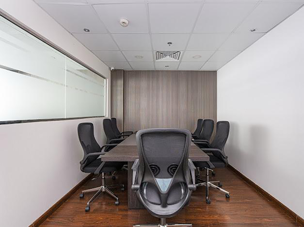 Modern office interior with fitted workspace