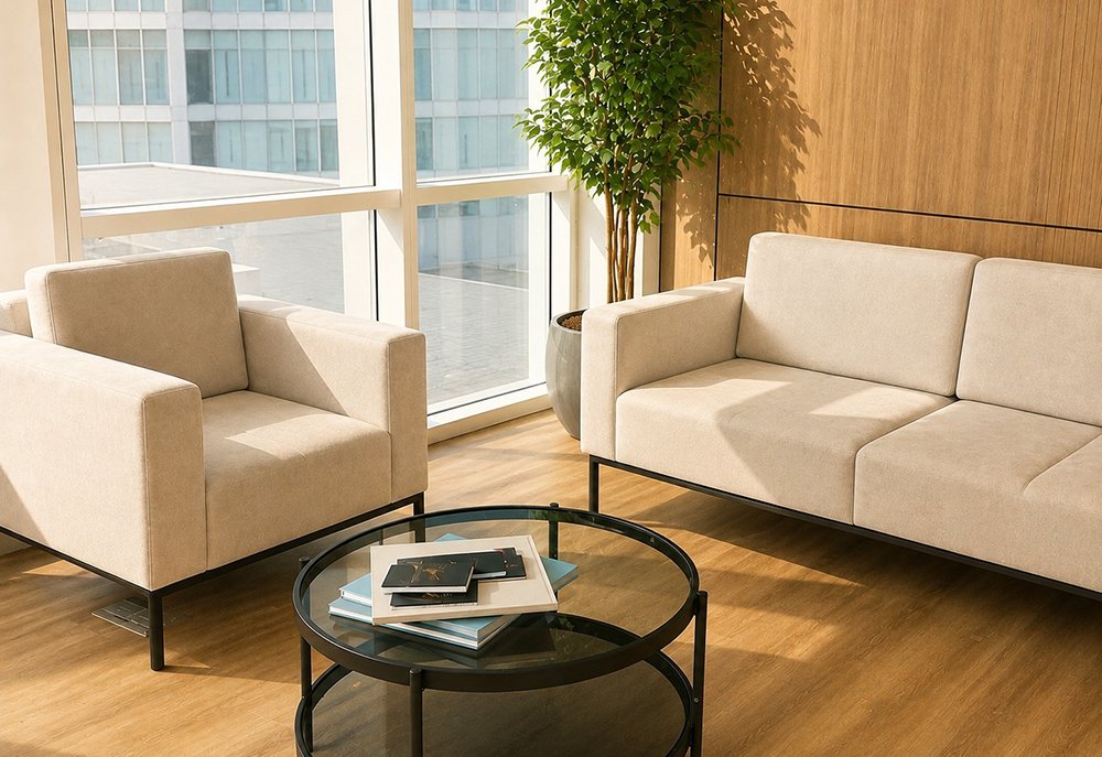 Executive desk and seating area