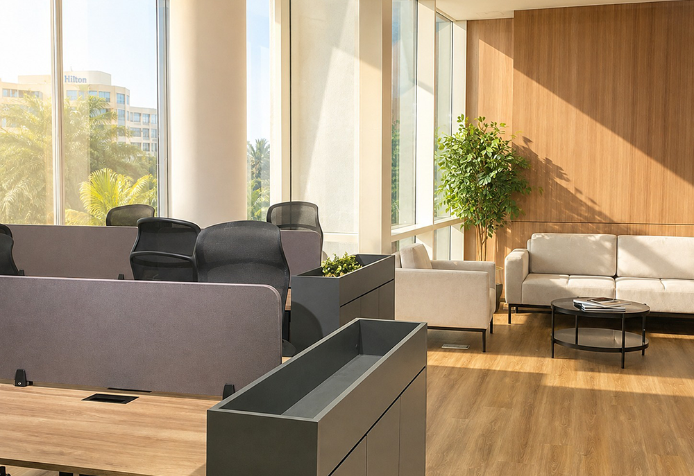 Modern glass partition with private cabin